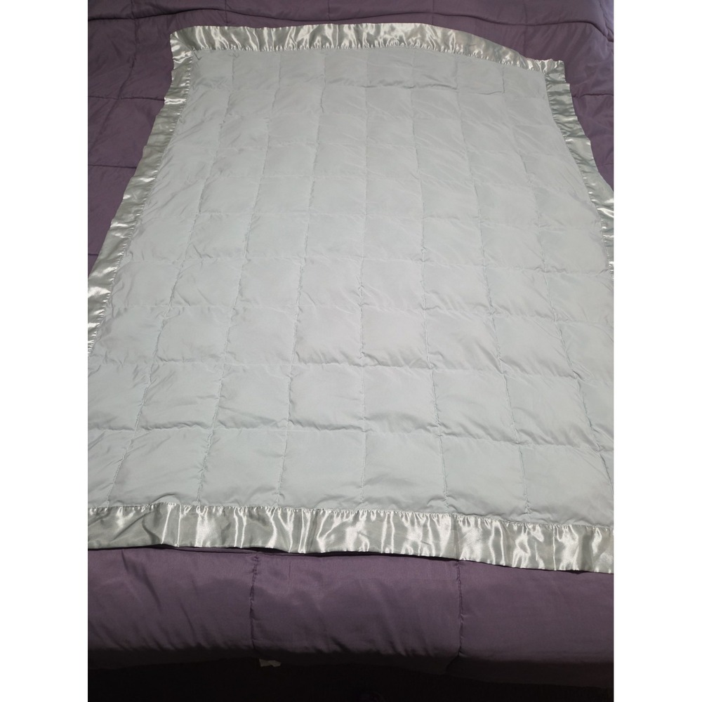 Vtg Private Quarter Down Throw Satin Trim Quilt Tactile Sensory Blanket Sage